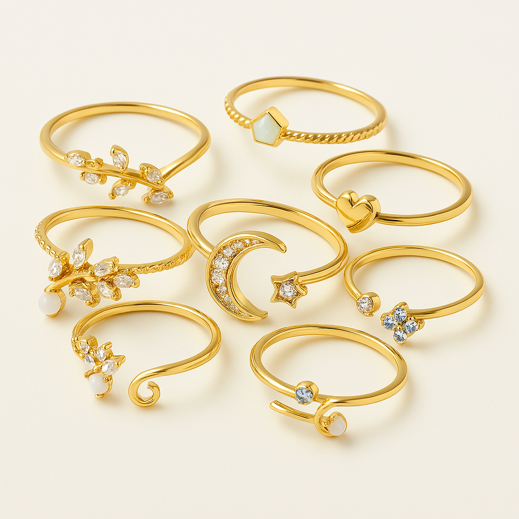 BettyRae - 10 Pack of Bohemian Silvery and Golden Rings