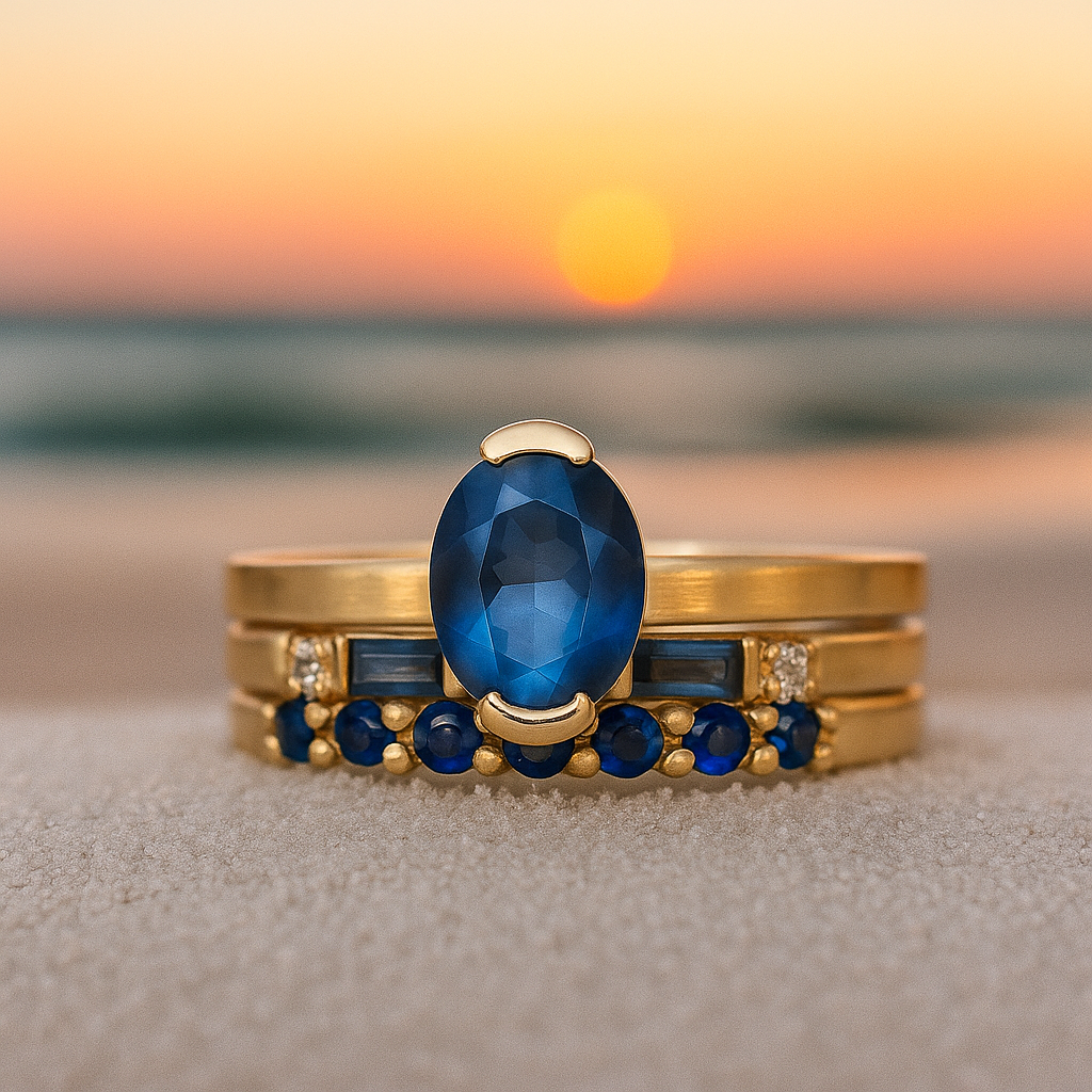 BettyRae - Handcrafted ring with blue stone and golden finish
