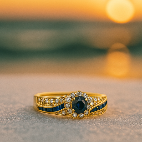 BettyRae - Plated ring with zirconia and blue crystal