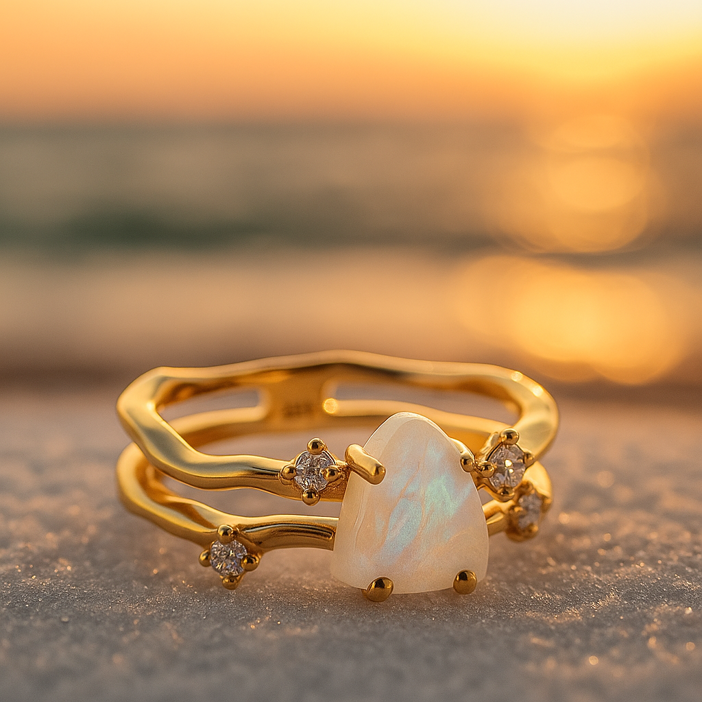 BettyRae - Golden ring with moon stone and silver 925