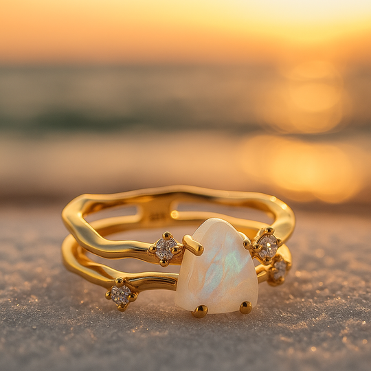 BettyRae - Golden ring with moon stone and silver 925