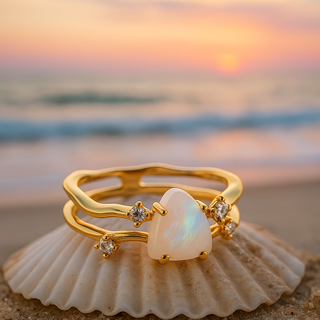 BettyRae - Golden ring with moon stone and silver 925