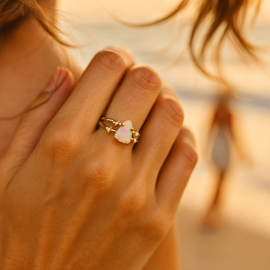 BettyRae - Golden ring with moon stone and silver 925