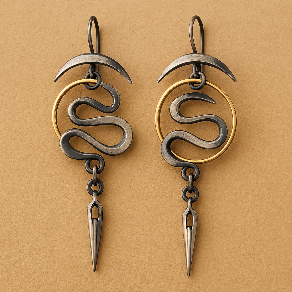 BettyRae - Irregular Geometric Spiral Earrings Serpentine