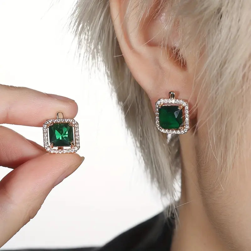 BettyRae - Golden Green Square Zirconia Gold Earrings