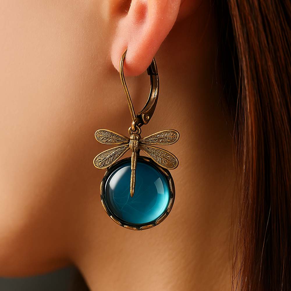 BettyRae™ - Spherical Dragonfly Earrings in Antique Gold