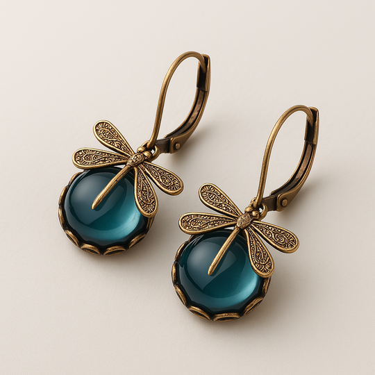 BettyRae™ - Spherical Dragonfly Earrings in Antique Gold