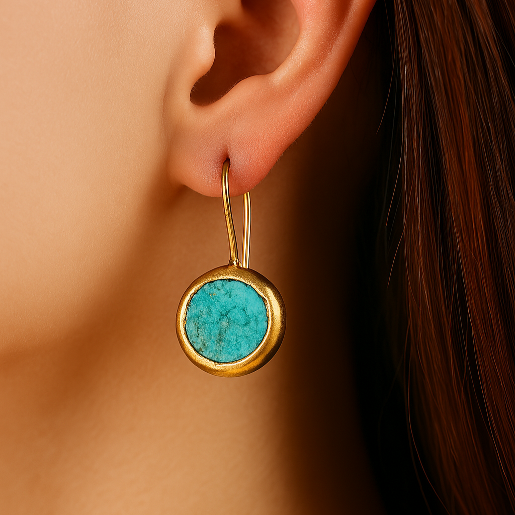BettyRae™ - Gold Earrings with Turquoise Stone