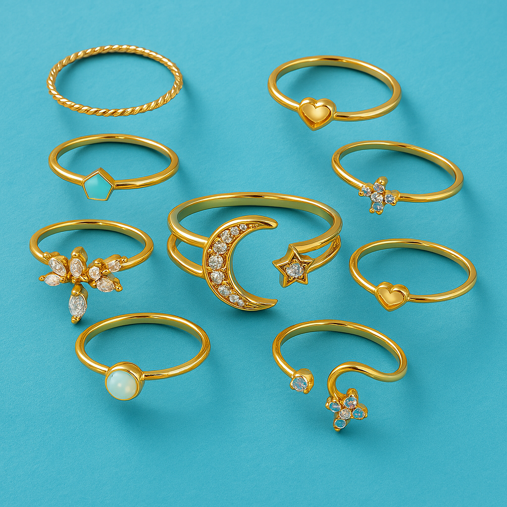 BettyRae - 10 Pack of Bohemian Silvery and Golden Rings
