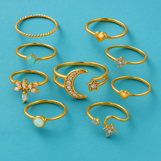 BettyRae - 10 Pack of Bohemian Silvery and Golden Rings
