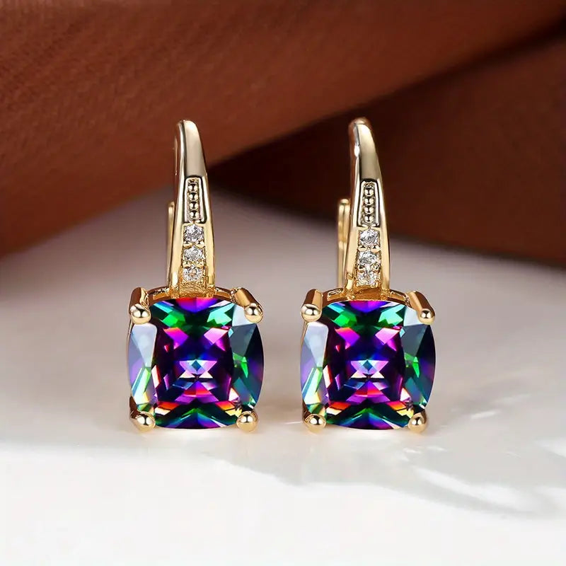 BettyRae - Mystic Sapphire Stone Hoop Gold Earrings