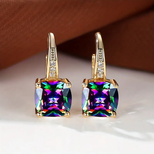 BettyRae - Mystic Sapphire Stone Hoop Gold Earrings