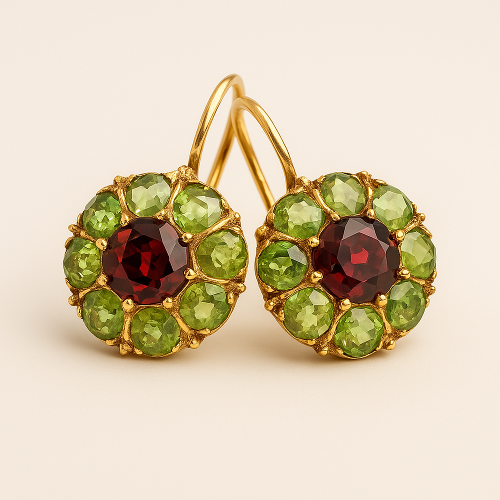 BettyRae™ - Vintage Rounded Green & Red Crystal Earrings