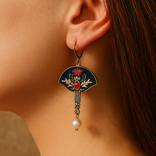 BettyRae™ - Boho Earrings with Pearls and Red Crystal
