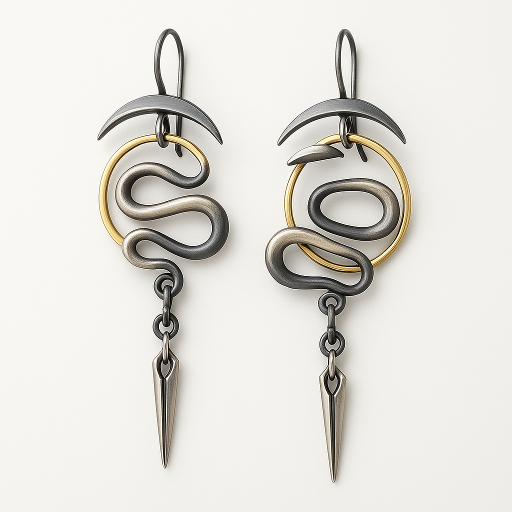 BettyRae - Irregular Geometric Spiral Earrings Serpentine