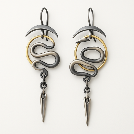BettyRae - Irregular Geometric Spiral Earrings Serpentine
