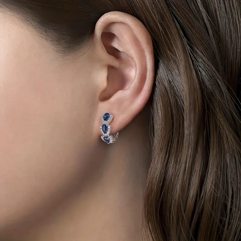 BettyRae - Royal Sapphire Crest Earrings White Gold