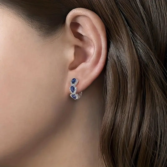 BettyRae - Royal Sapphire Crest Earrings White Gold