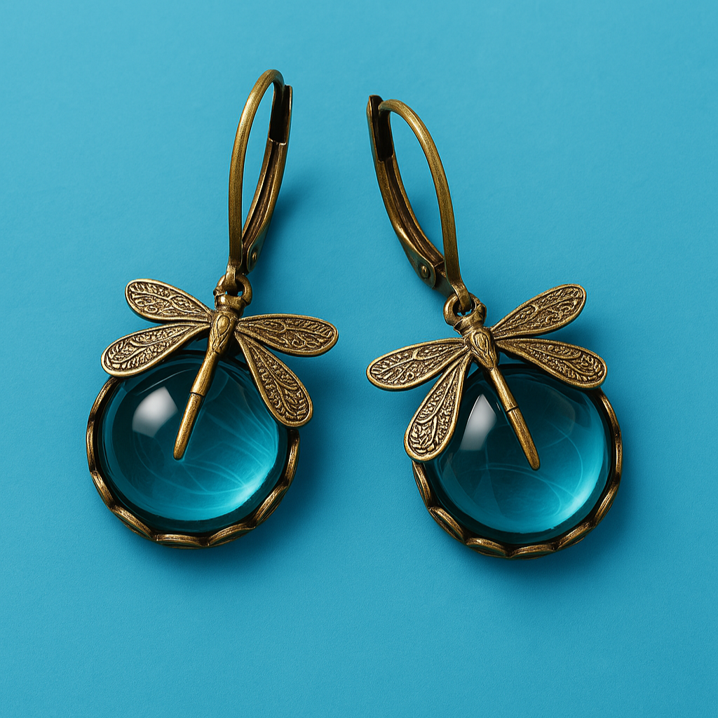 BettyRae™ - Spherical Dragonfly Earrings in Antique Gold