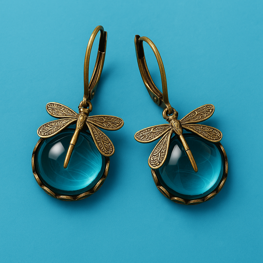 BettyRae™ - Spherical Dragonfly Earrings in Antique Gold