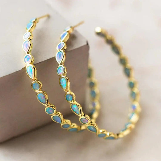 BettyRae™ - Vintage Blue Opal Gold Earrings