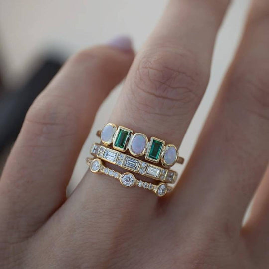BettyRae - Vintage White and Green Rings