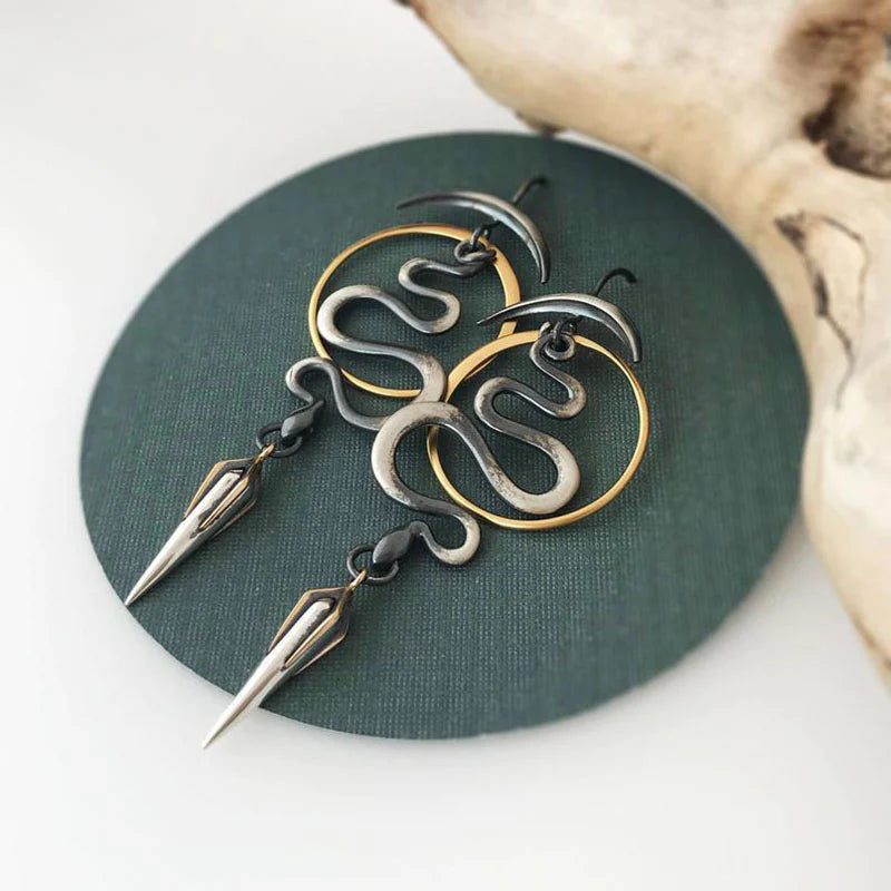 BettyRae - Irregular Geometric Spiral Earrings Serpentine