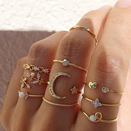 BettyRae - 10 Pack of Bohemian Silvery and Golden Rings