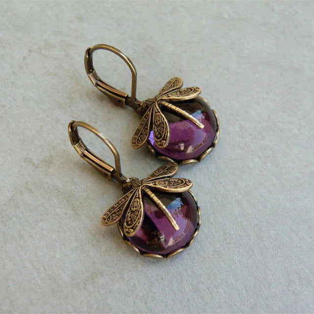 BettyRae™ - Spherical Dragonfly Earrings in Antique Gold