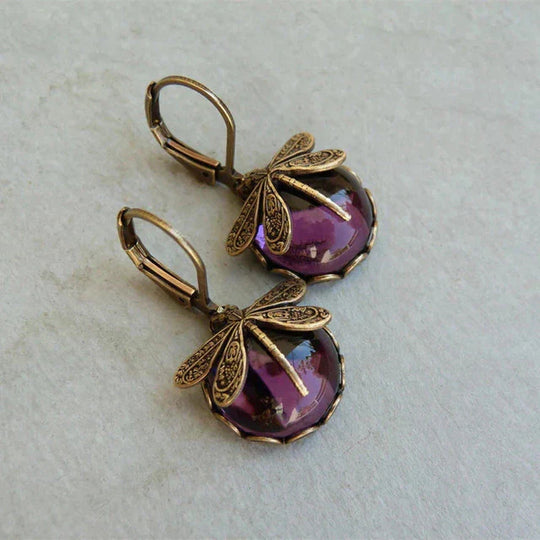 BettyRae™ - Spherical Dragonfly Earrings in Antique Gold