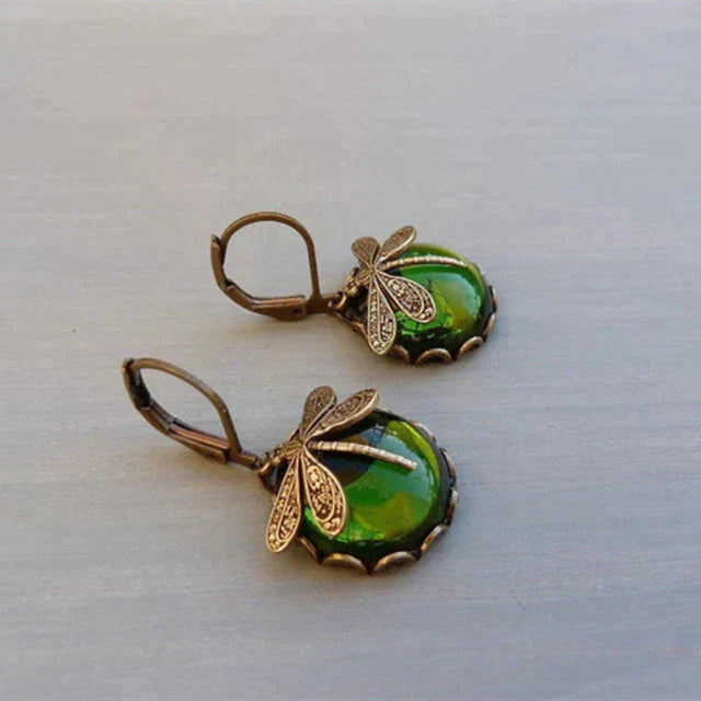 BettyRae™ - Spherical Dragonfly Earrings in Antique Gold