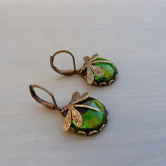 BettyRae™ - Spherical Dragonfly Earrings in Antique Gold