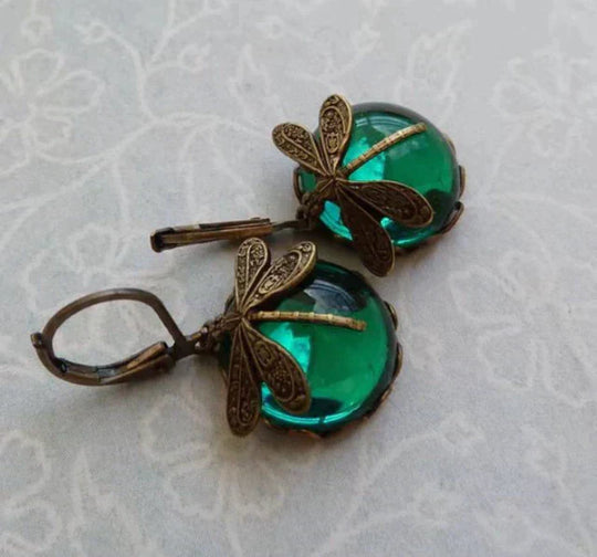 BettyRae™ - Spherical Dragonfly Earrings in Antique Gold