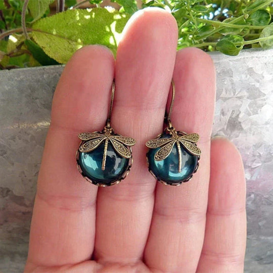 BettyRae™ - Spherical Dragonfly Earrings in Antique Gold
