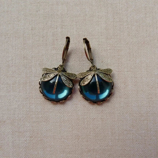 BettyRae™ - Spherical Dragonfly Earrings in Antique Gold