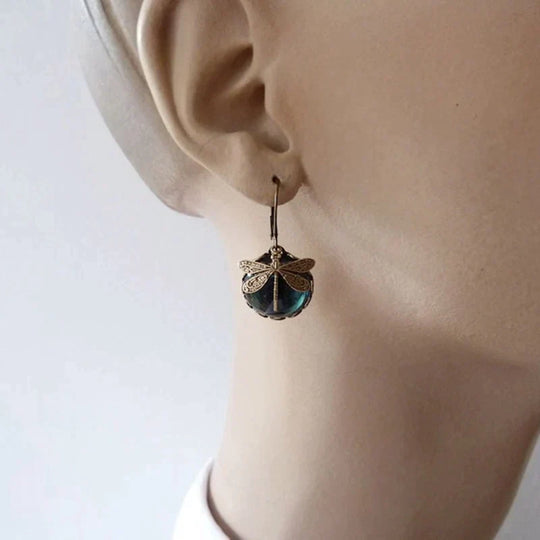 BettyRae™ - Spherical Dragonfly Earrings in Antique Gold