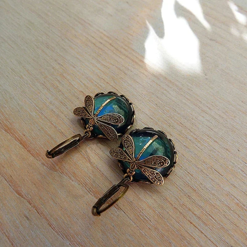BettyRae™ - Spherical Dragonfly Earrings in Antique Gold
