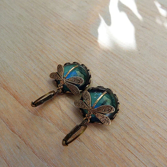 BettyRae™ - Spherical Dragonfly Earrings in Antique Gold