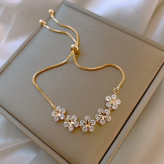BettyRae - Luxury Crystal Flower Bracelet in Gold