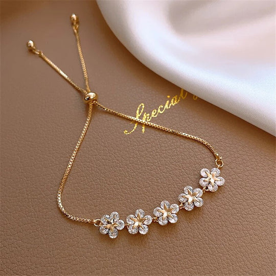 BettyRae - Luxury Crystal Flower Bracelet in Gold