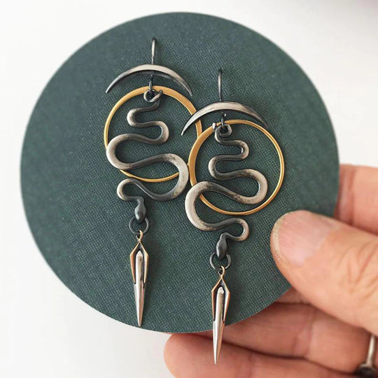 BettyRae - Irregular Geometric Spiral Earrings Serpentine