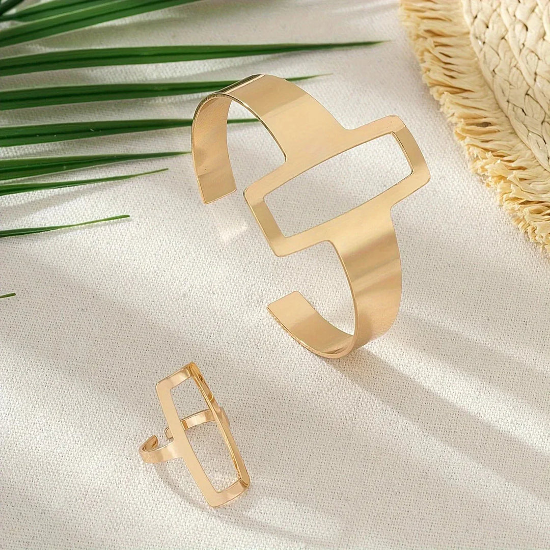 BettyRae - Adjustable Geometric Rectangle Bracelet and Ring Set