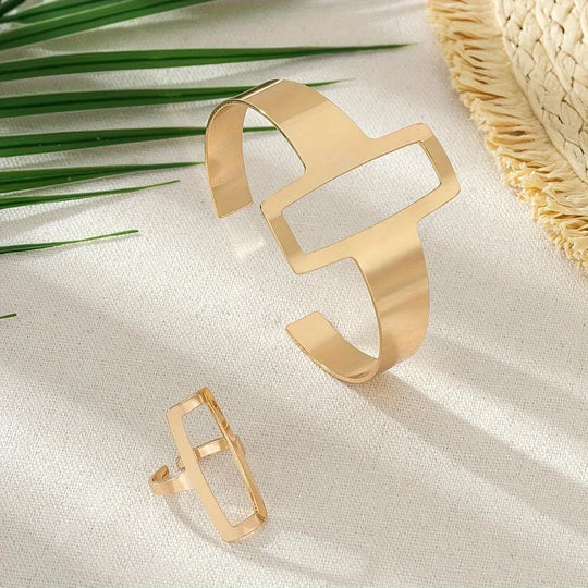 BettyRae - Adjustable Geometric Rectangle Bracelet and Ring Set