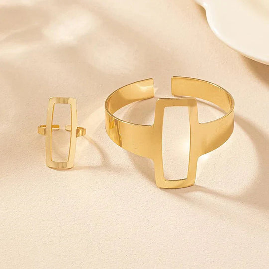 BettyRae - Adjustable Geometric Rectangle Bracelet and Ring Set