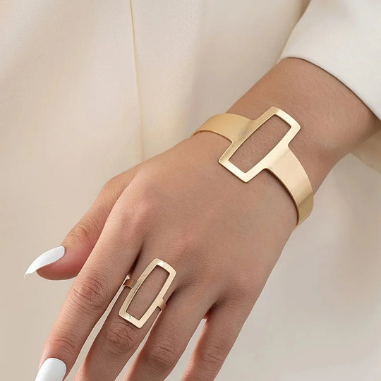BettyRae - Adjustable Geometric Rectangle Bracelet and Ring Set