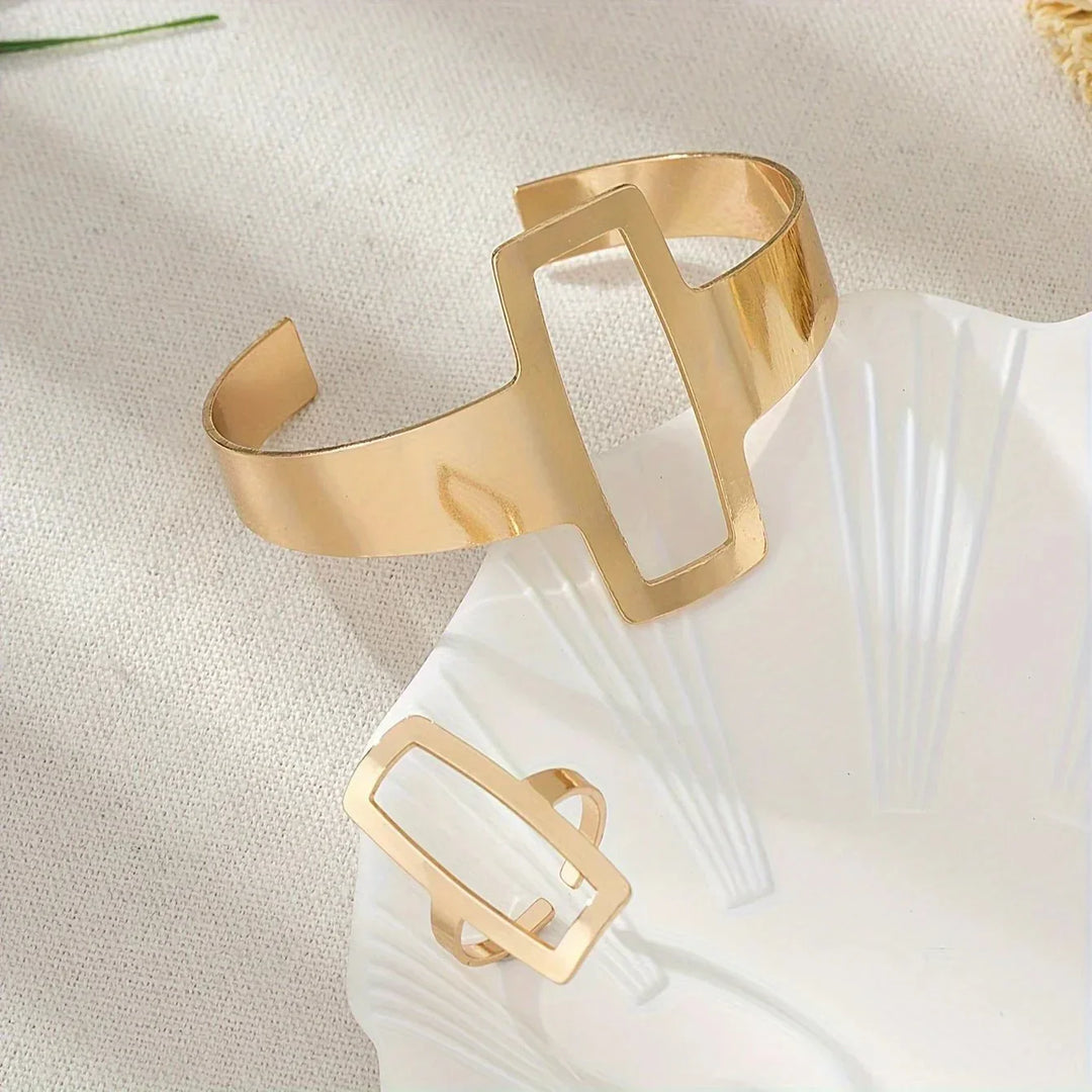 BettyRae - Adjustable Geometric Rectangle Bracelet and Ring Set