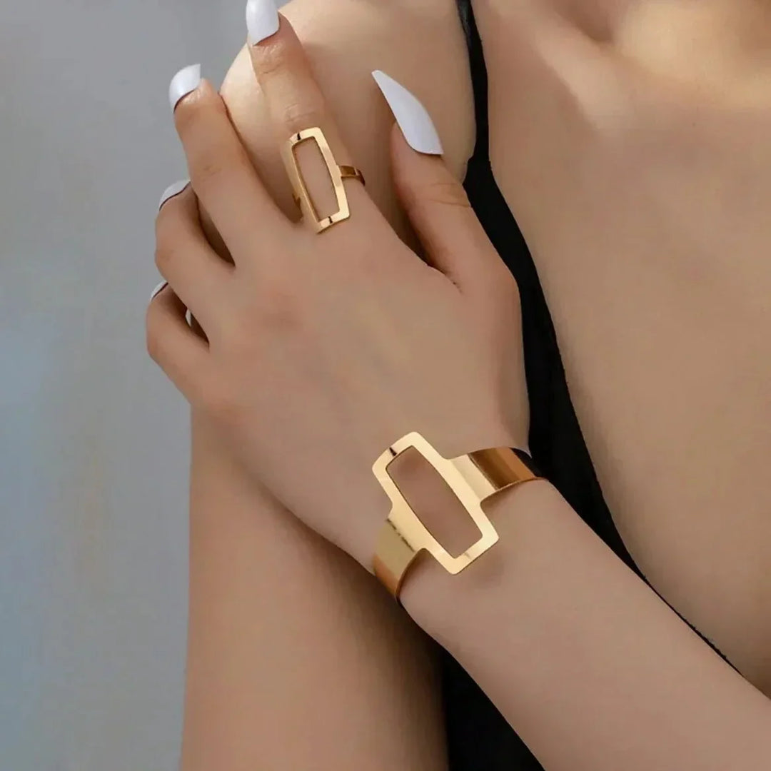 BettyRae - Adjustable Geometric Rectangle Bracelet and Ring Set