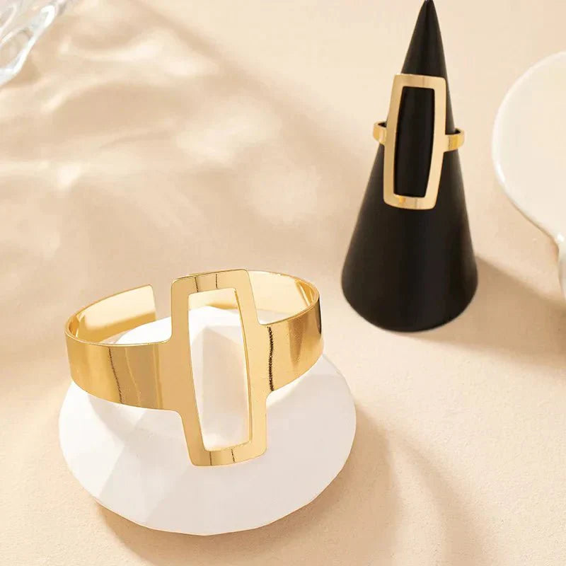 BettyRae - Adjustable Geometric Rectangle Bracelet and Ring Set