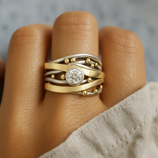 BettyRae - Vintage Golden Inlaid Zirconia Ring