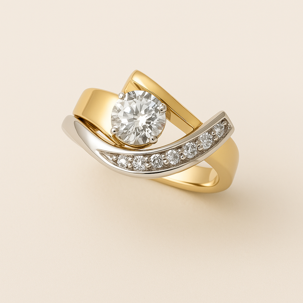 BettyRae™ - Vintage Irregular Gold & Silver Zirconia Ring